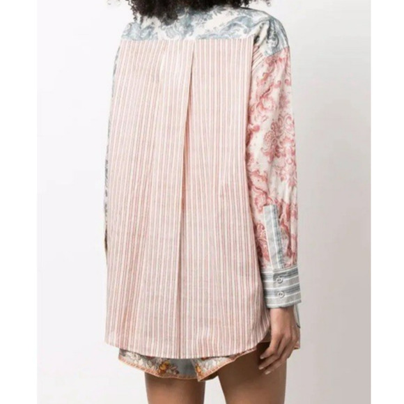 Zimmermann Spliced Patchwork Shirt Womens 1 US 6 Button Up 100% Cotton Neutral - Picture 2 of 13